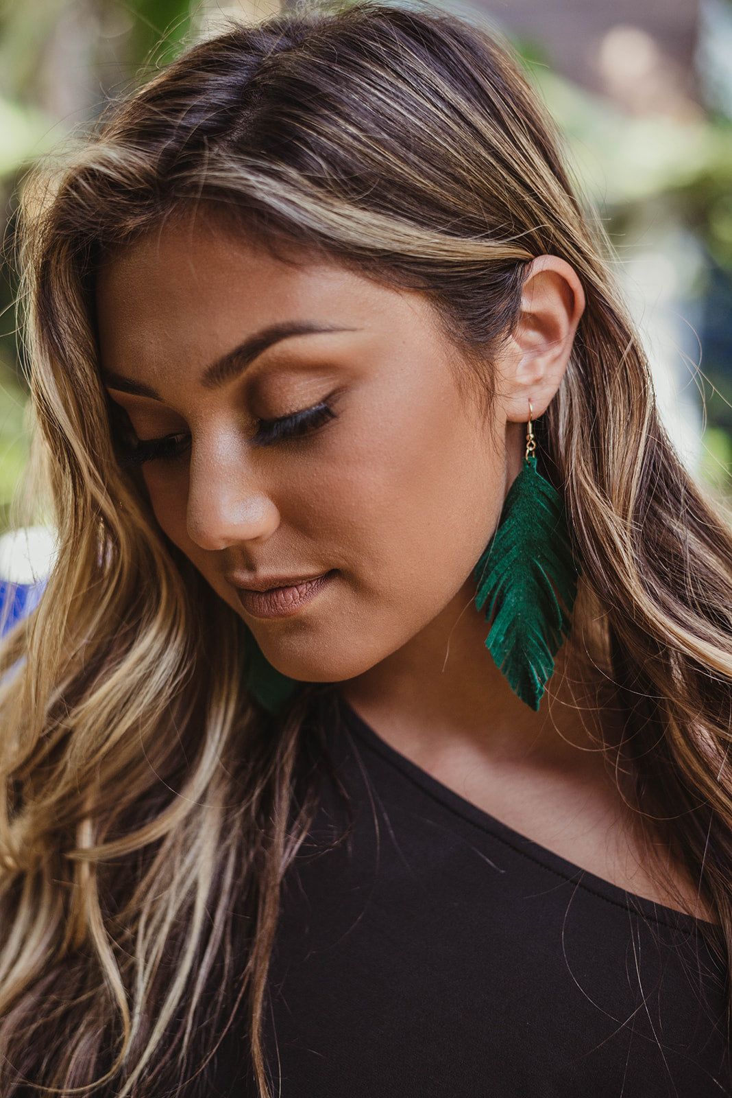 Dark Green Faux Leaf Earrings sold by Veronica M product image thumbnail 2