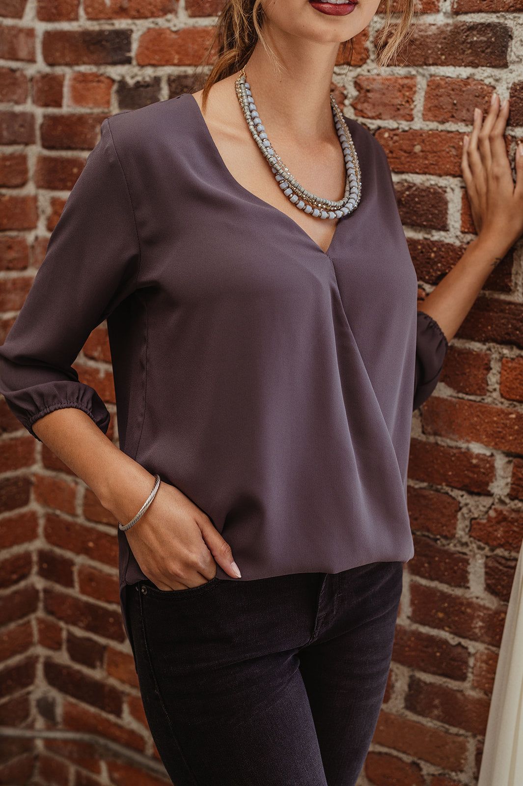 Charcoal Surplice Blouse-BEST SELLER sold by Veronica M product image thumbnail 4