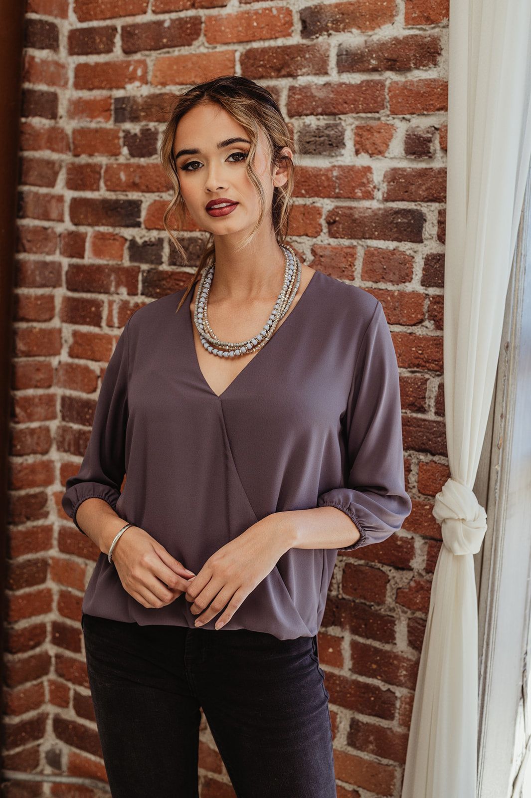 Charcoal Surplice Blouse-BEST SELLER sold by Veronica M