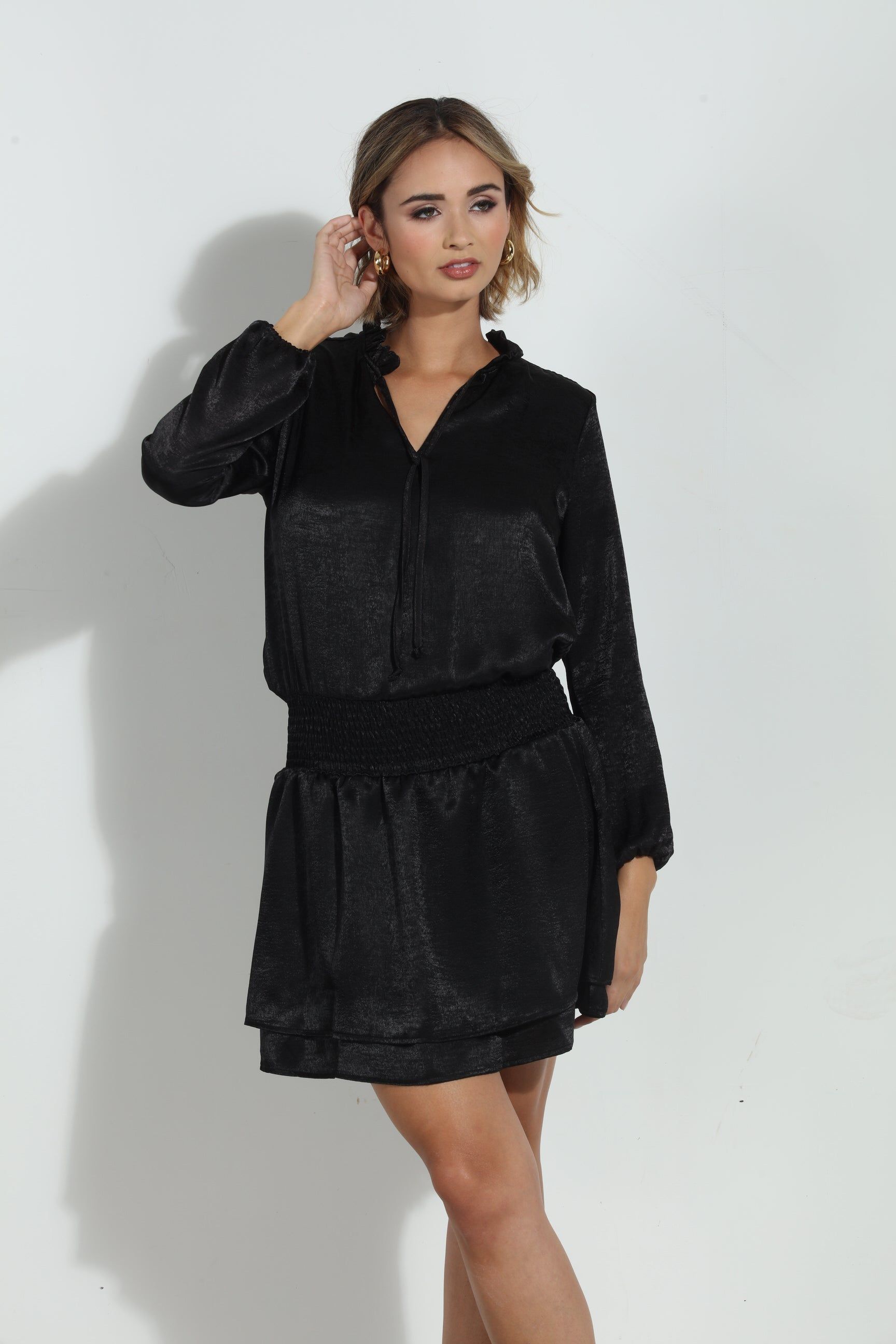 Black Heavy Satin Smocked Dress sold by Veronica M
