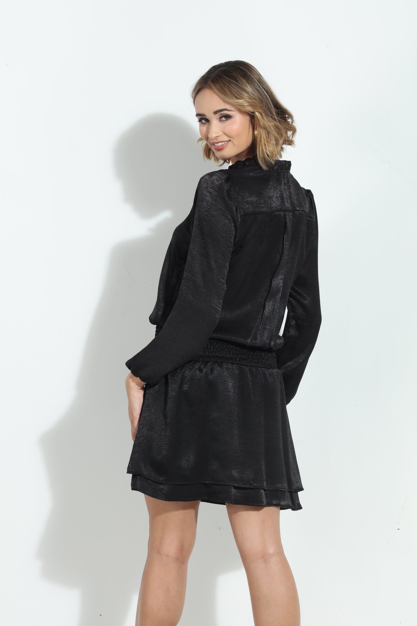 Black Heavy Satin Smocked Dress sold by Veronica M product image thumbnail 2
