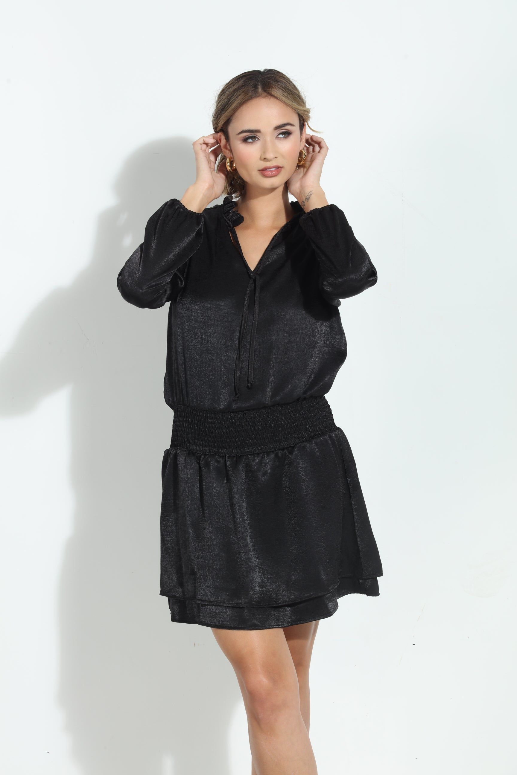 Black Heavy Satin Smocked Dress sold by Veronica M product image thumbnail 4