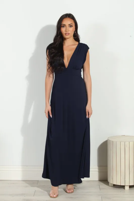 Navy Stretch Deep V Maxi Dress - BEST SELLER sold by Veronica M