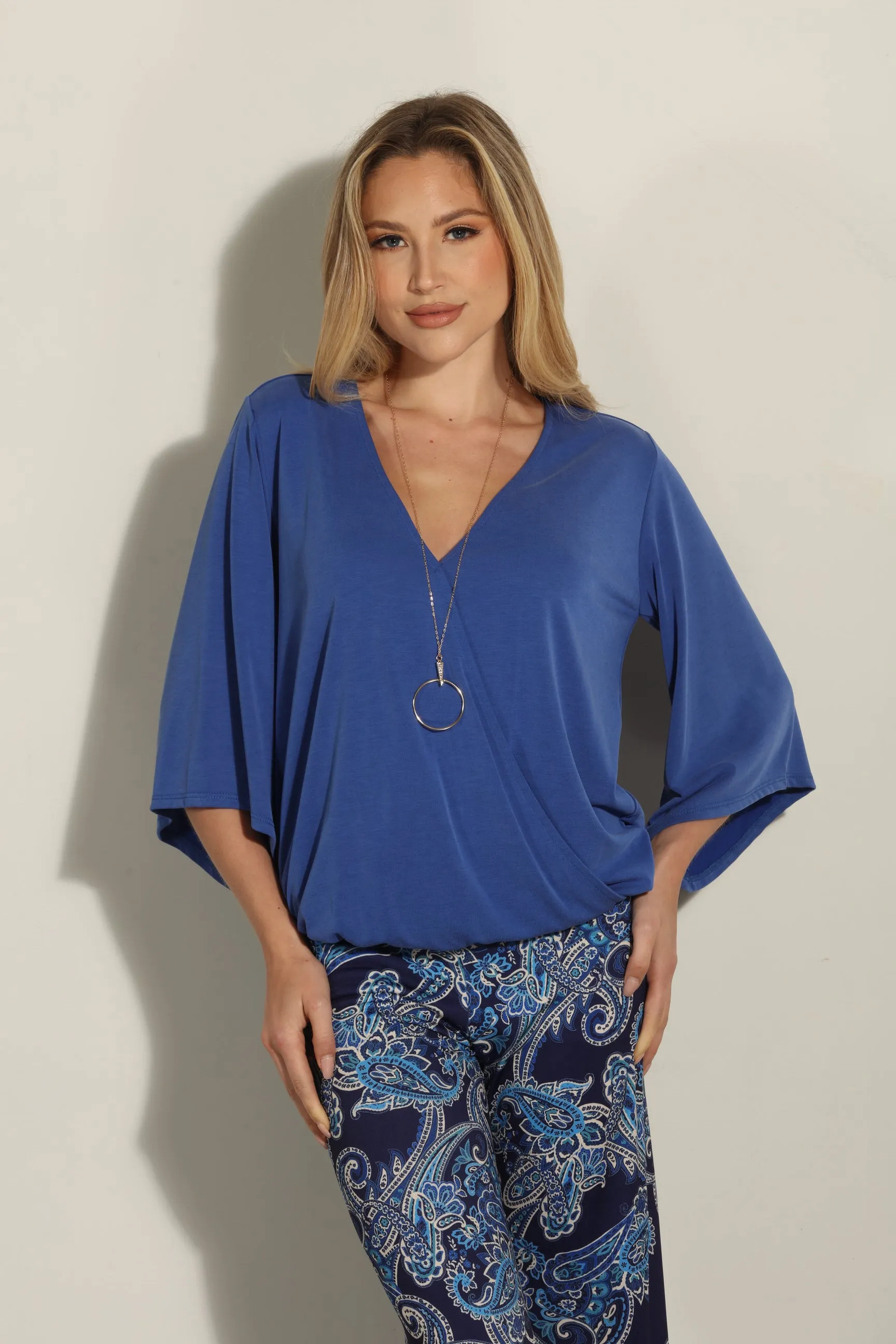 Royal Cupro Surplice Top-FINAL SALE sold by Veronica M
