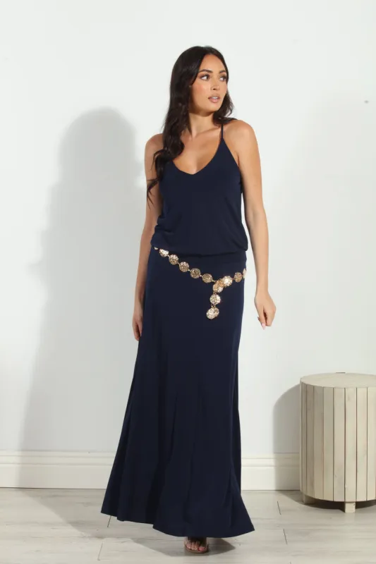 Navy Stretch Drop Waist Maxi Dress-BEST SELLER sold by Veronica M