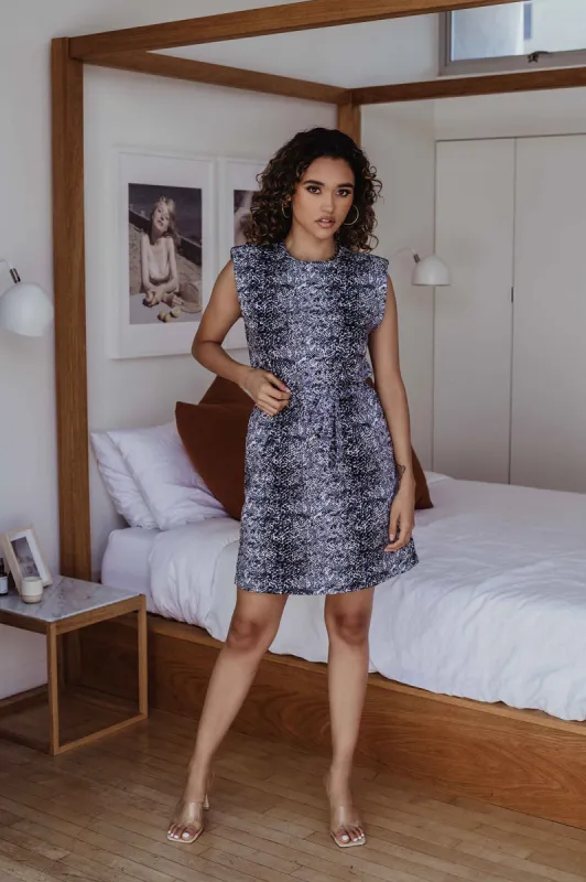 Grey Snake Print Dress with Shoulder Pads - FINAL SALE sold by Veronica M