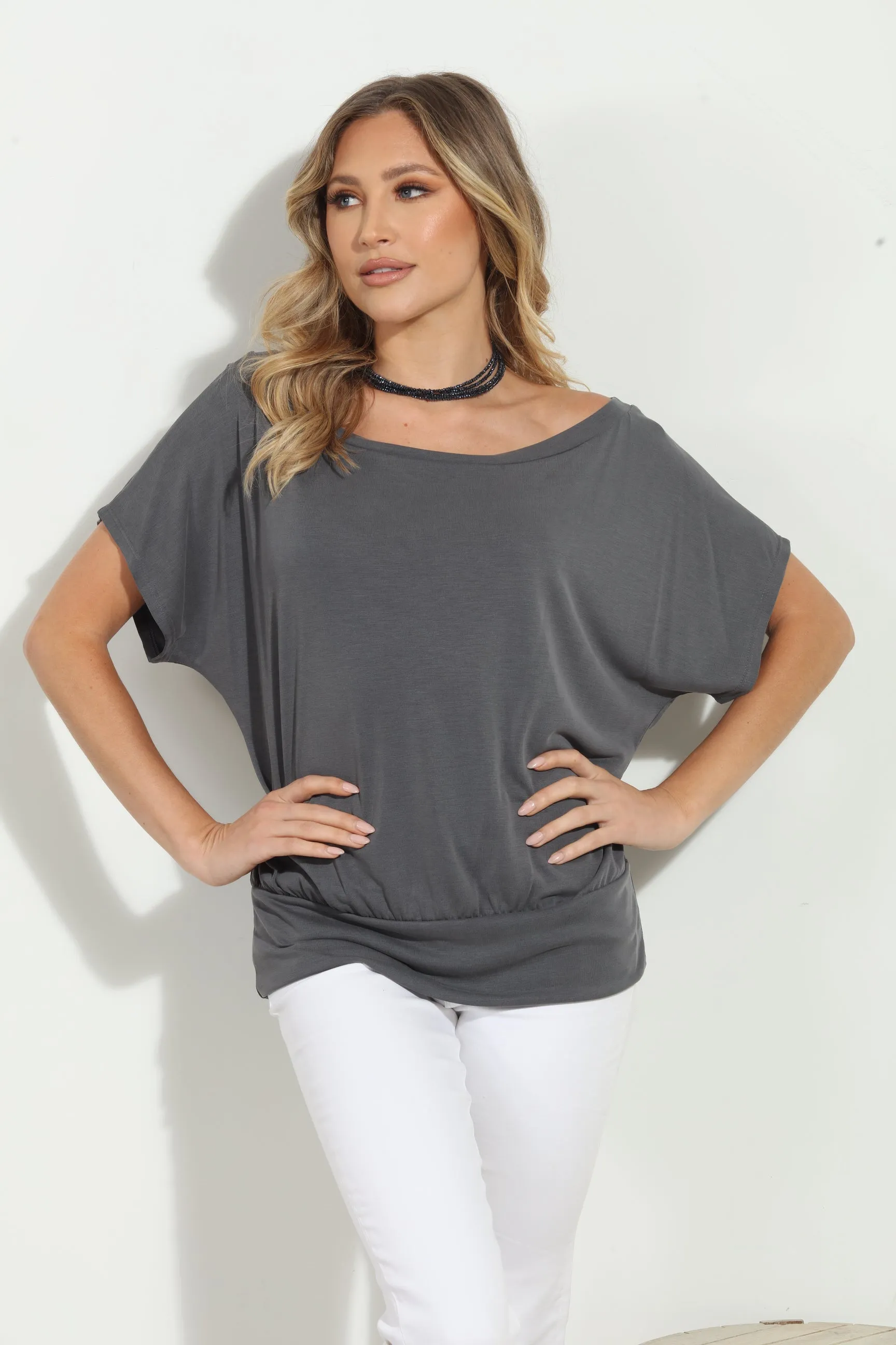 Charcoal Cupro OTS Top- BEST SELLER sold by Veronica M