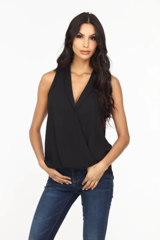 Onyx Sleeveless Surplice Collar Top-BEST SELLER sold by Veronica M