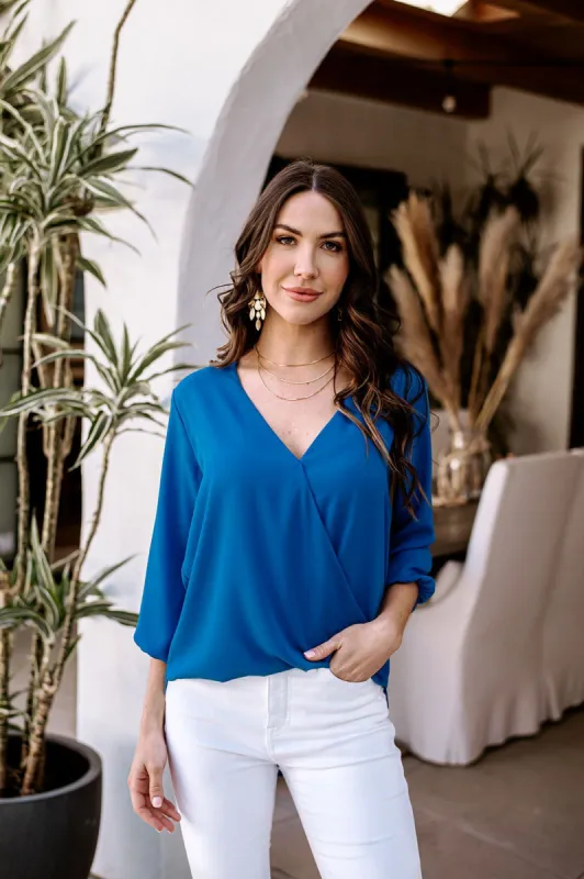 Pop Blue Surplice Blouse - BEST SELLER sold by Veronica M