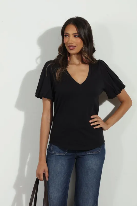 Black Cotton Puff Sleeve Tee-New Color-FINAL SALE sold by Veronica M