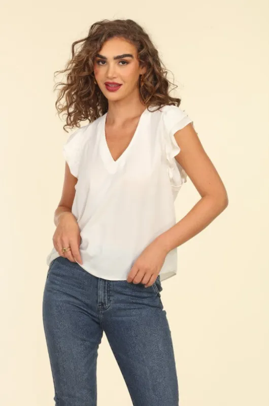 Ivory V-Neck Ruffle Blouse-BEST SELLER sold by Veronica M