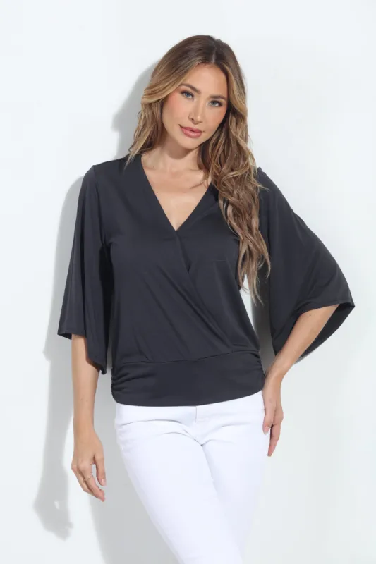 Dark Grey Cupro Stretch Banded Kimono Top sold by Veronica M