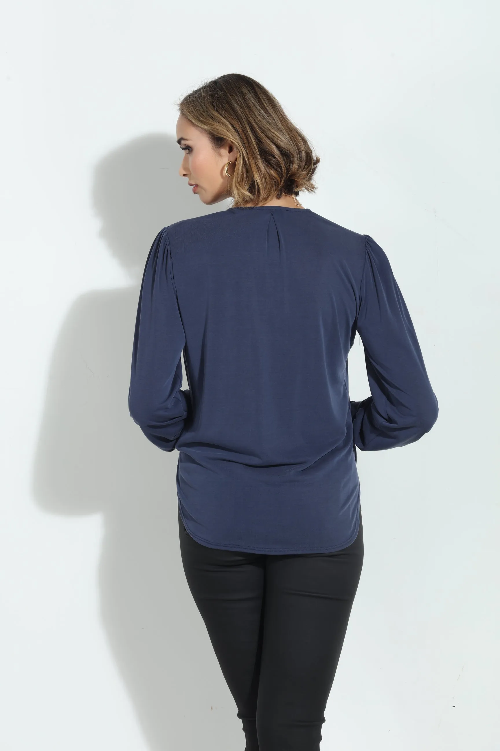 Navy Smocked Cupro Top-FINAL SALE sold by Veronica M product image thumbnail 2