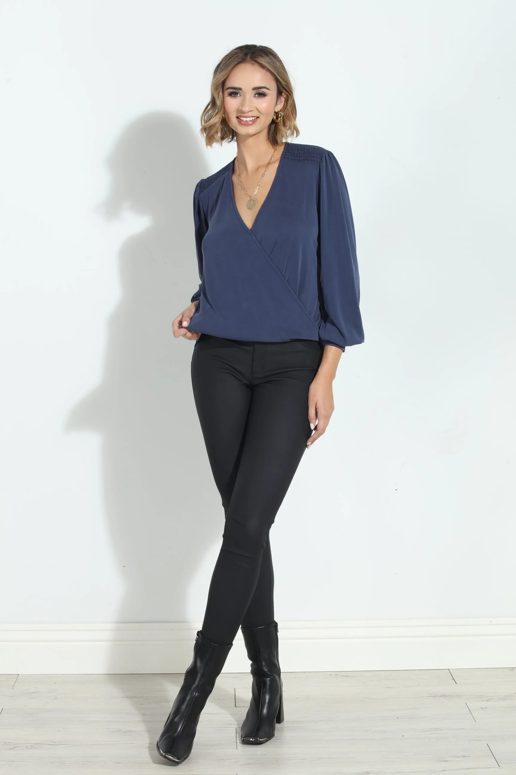 Navy Smocked Cupro Top-FINAL SALE sold by Veronica M product image thumbnail 3