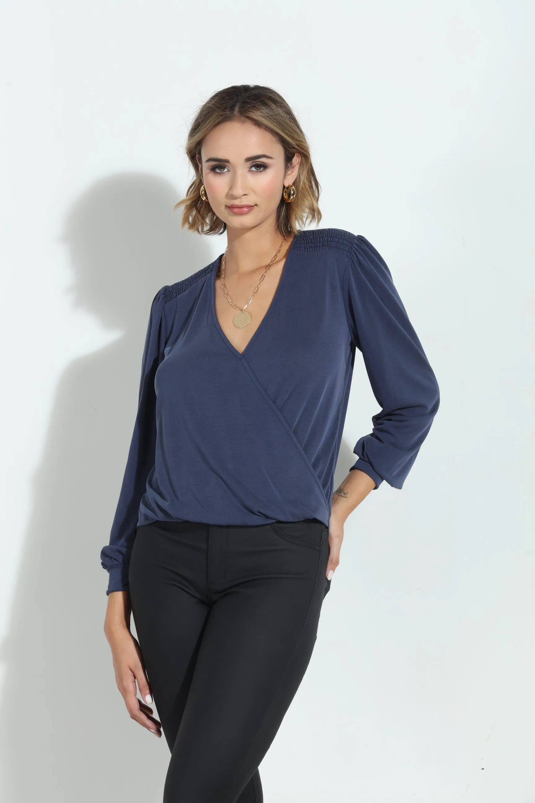 Navy Smocked Cupro Top-FINAL SALE sold by Veronica M product image thumbnail 4