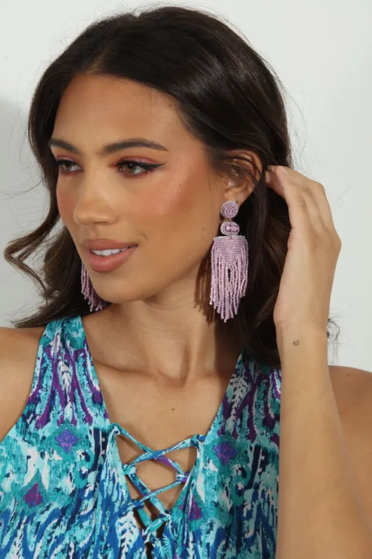 Lavender Beaded Tassel Earrings-FINAL SALE sold by Veronica M