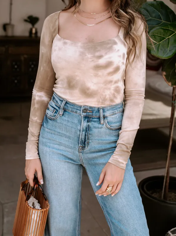 Sand Tie Dye Long Sleeve Square-Neck Top-FINAL SALE sold by Veronica M