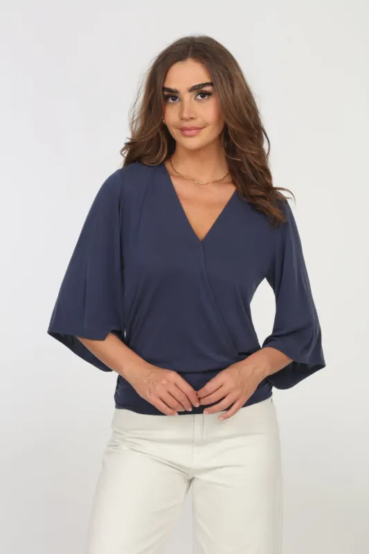 Navy Cupro Banded Kimono Top-BEST SELLER sold by Veronica M