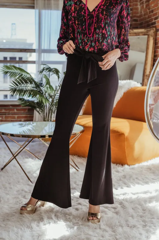 Black Stretch Flare Front Tie Pants - FINAL SALE sold by Veronica M