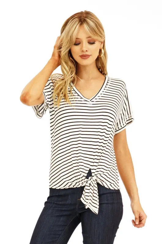 Jordan Stripe Tee with Front Tie-FINAL SALE sold by Veronica M