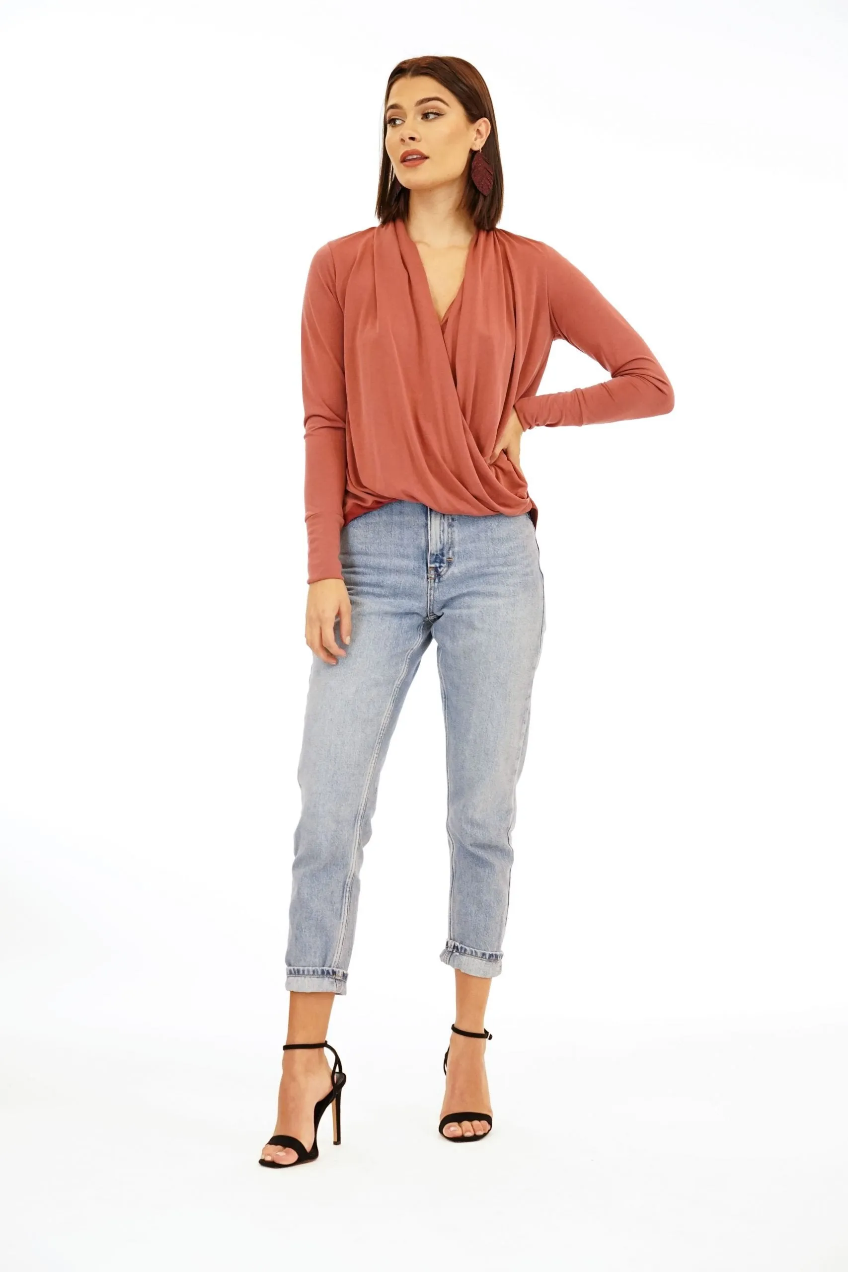 Marsala Cupro Draped Surplice Top-BEST SELLER sold by Veronica M product image thumbnail 2