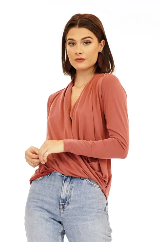 Marsala Cupro Draped Surplice Top-BEST SELLER sold by Veronica M