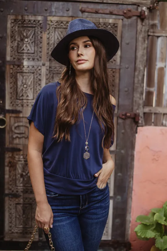 Navy Cupro OTS Top sold by Veronica M