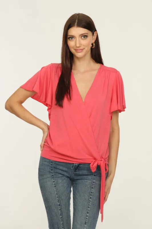 Coral Short Sleeve Wrap Top-FINAL SALE sold by Veronica M
