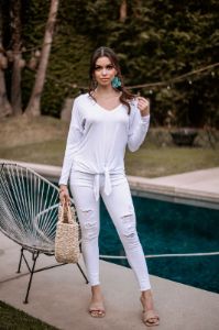 Long Sleeve Top with Tie - White - FINAL SALE sold by Veronica M