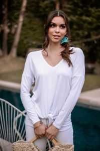 Long Sleeve Top with Tie - White - FINAL SALE sold by Veronica M