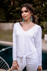 Long Sleeve Top with Tie - White - FINAL SALE sold by Veronica M