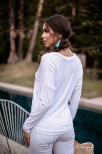 Long Sleeve Top with Tie - White - FINAL SALE sold by Veronica M