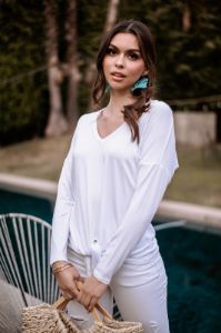 Long Sleeve Top with Tie - White - FINAL SALE sold by Veronica M