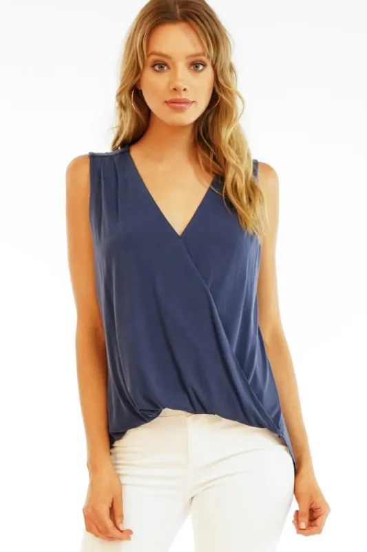 The Everyday Cupro Surplice Tank - Navy sold by Veronica M
