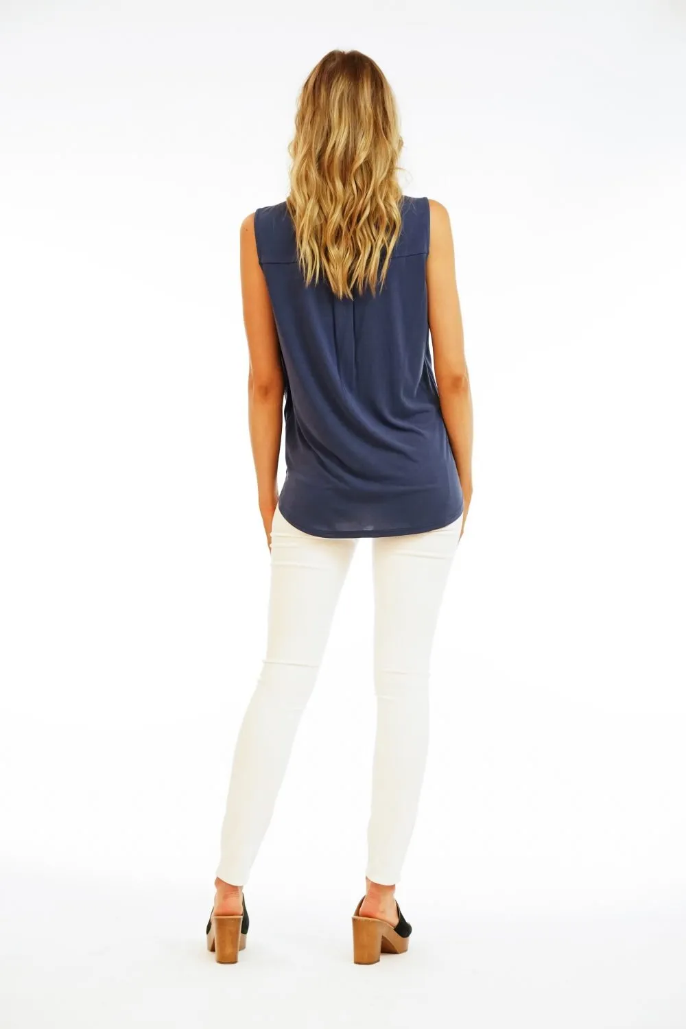The Everyday Cupro Surplice Tank - Navy sold by Veronica M product image thumbnail 2