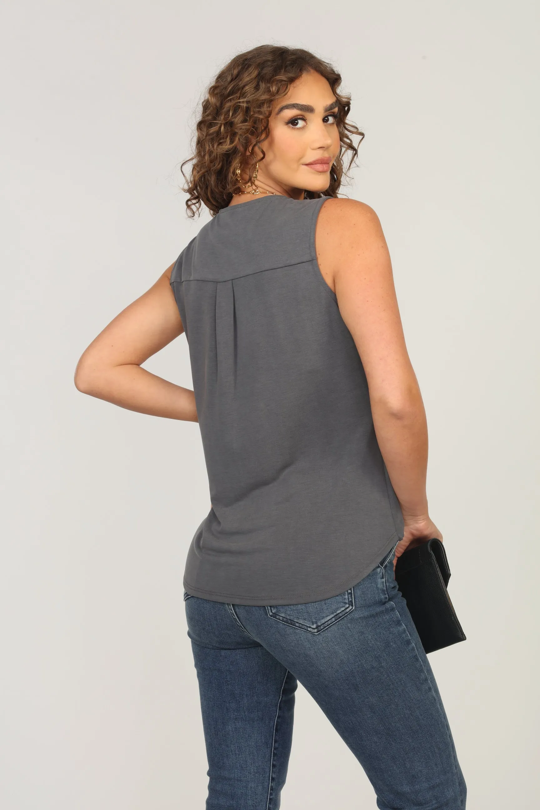 The Everyday Cupro Surplice Tank - Charcoal sold by Veronica M product image thumbnail 2
