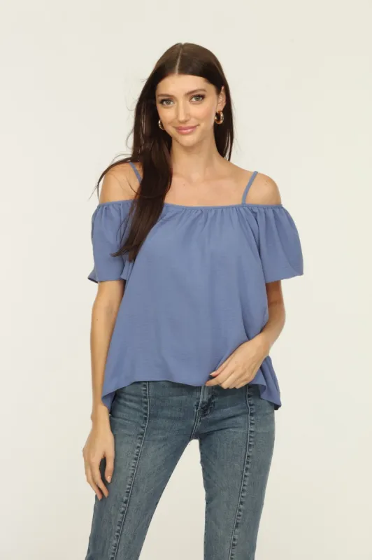 Denim Airflow Cold Shoulder Tank-FINAL SALE sold by Veronica M