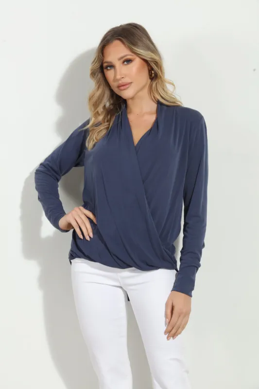 Navy Cupro Draped Surplice Top - BEST SELLER sold by Veronica M