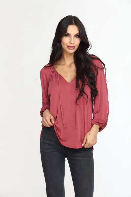 Sangria Cupro Stretch Split Neck Top sold by Veronica M