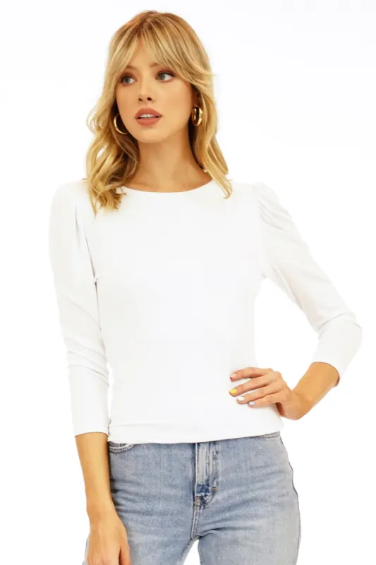 White Puff Sleeve Jersey Top sold by Veronica M