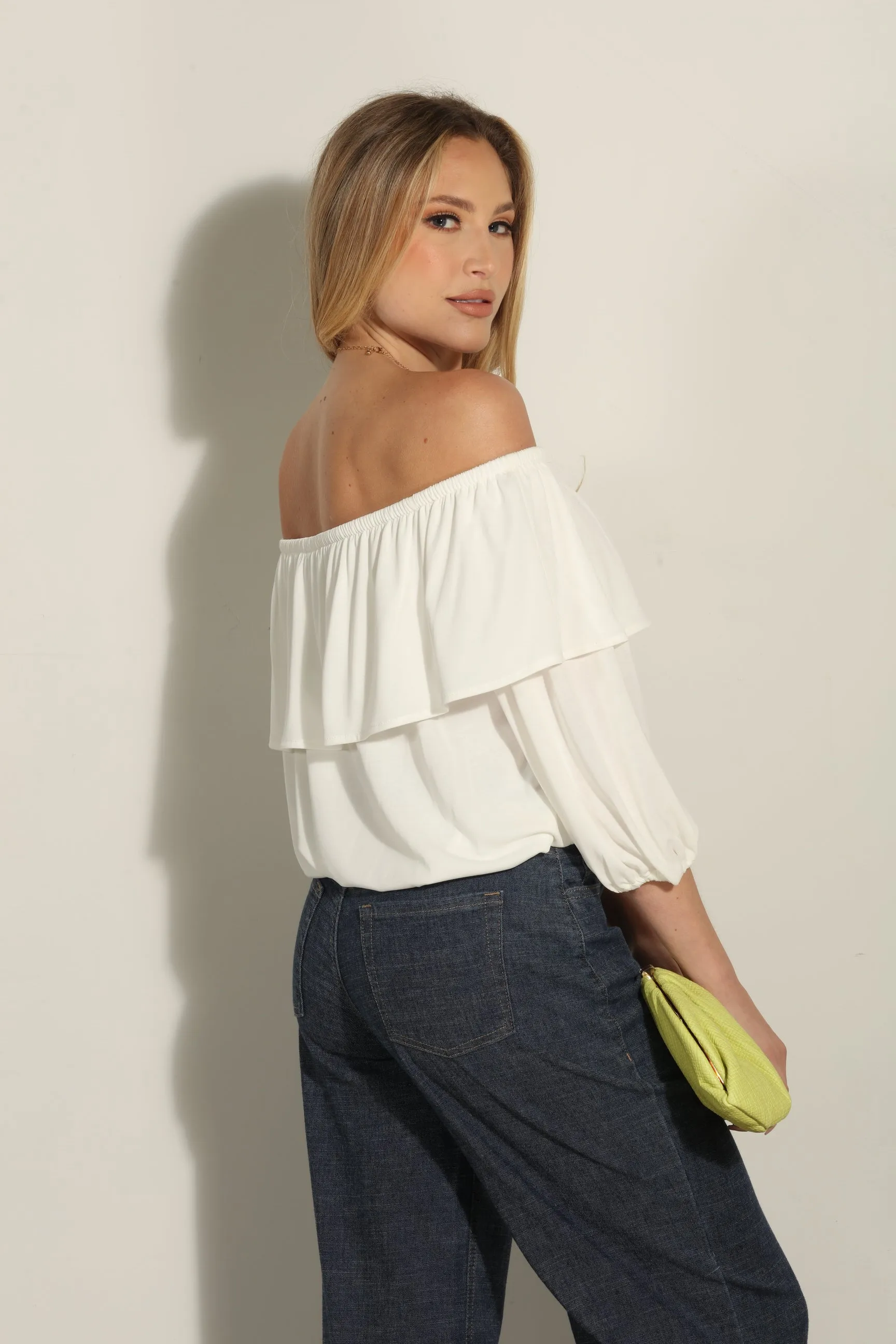 Ivory Cupro OTS Ruffle Top sold by Veronica M product image thumbnail 2
