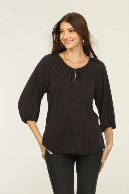 Black Cupro Stretch Split Neck Top-FINAL SALE sold by Veronica M