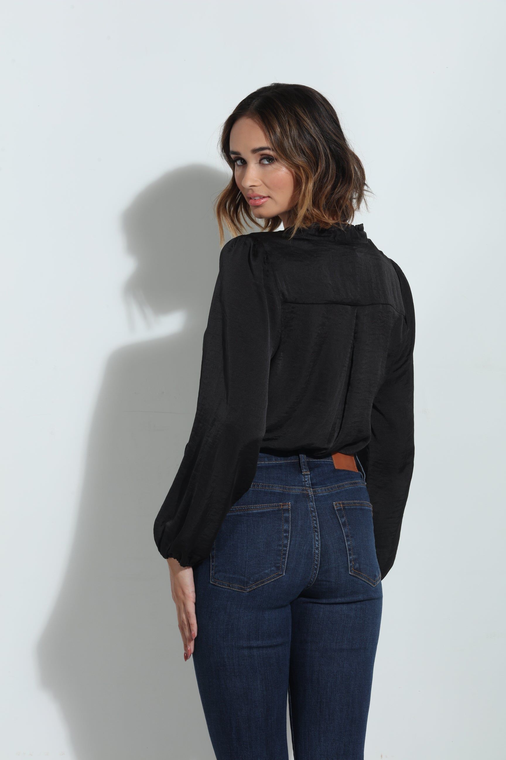 Black Satin Tie Neck Blouse sold by Veronica M product image thumbnail 4