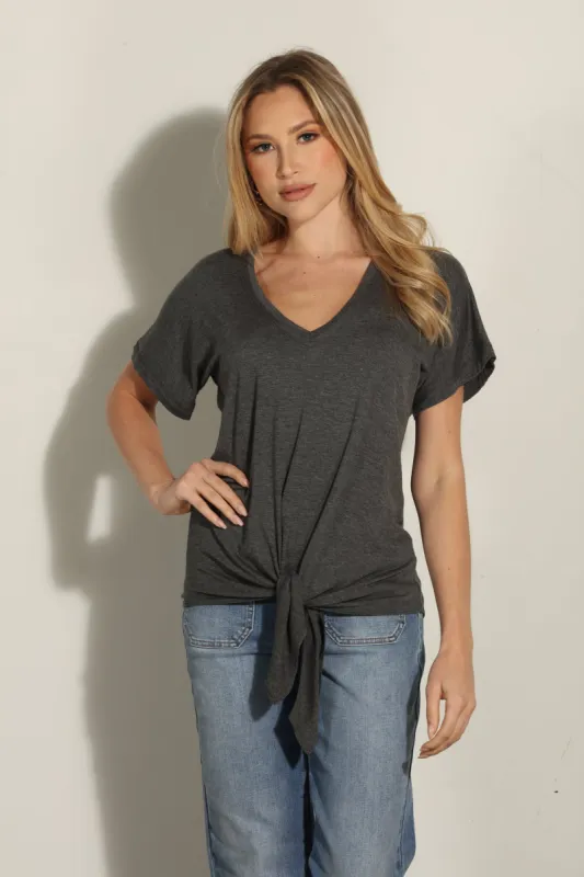 Charcoal Tee with Front Tie-FINAL SALE sold by Veronica M