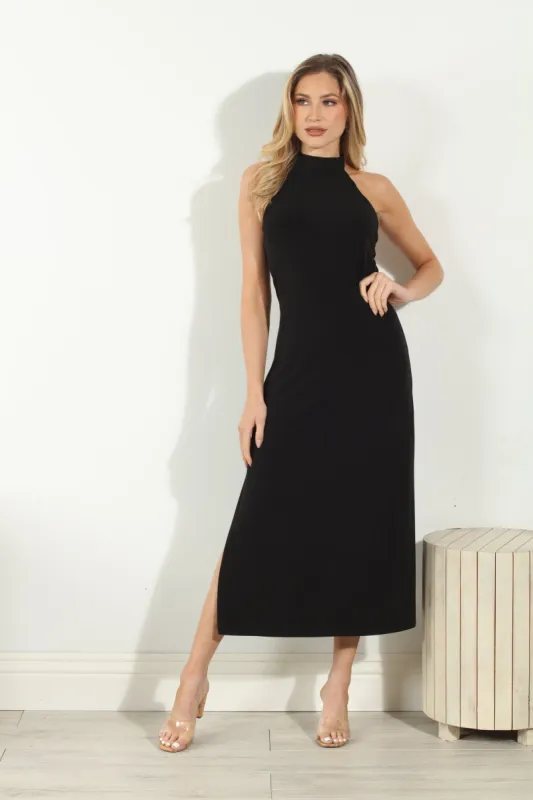 Black Halter Midi Stretch Dress sold by Veronica M