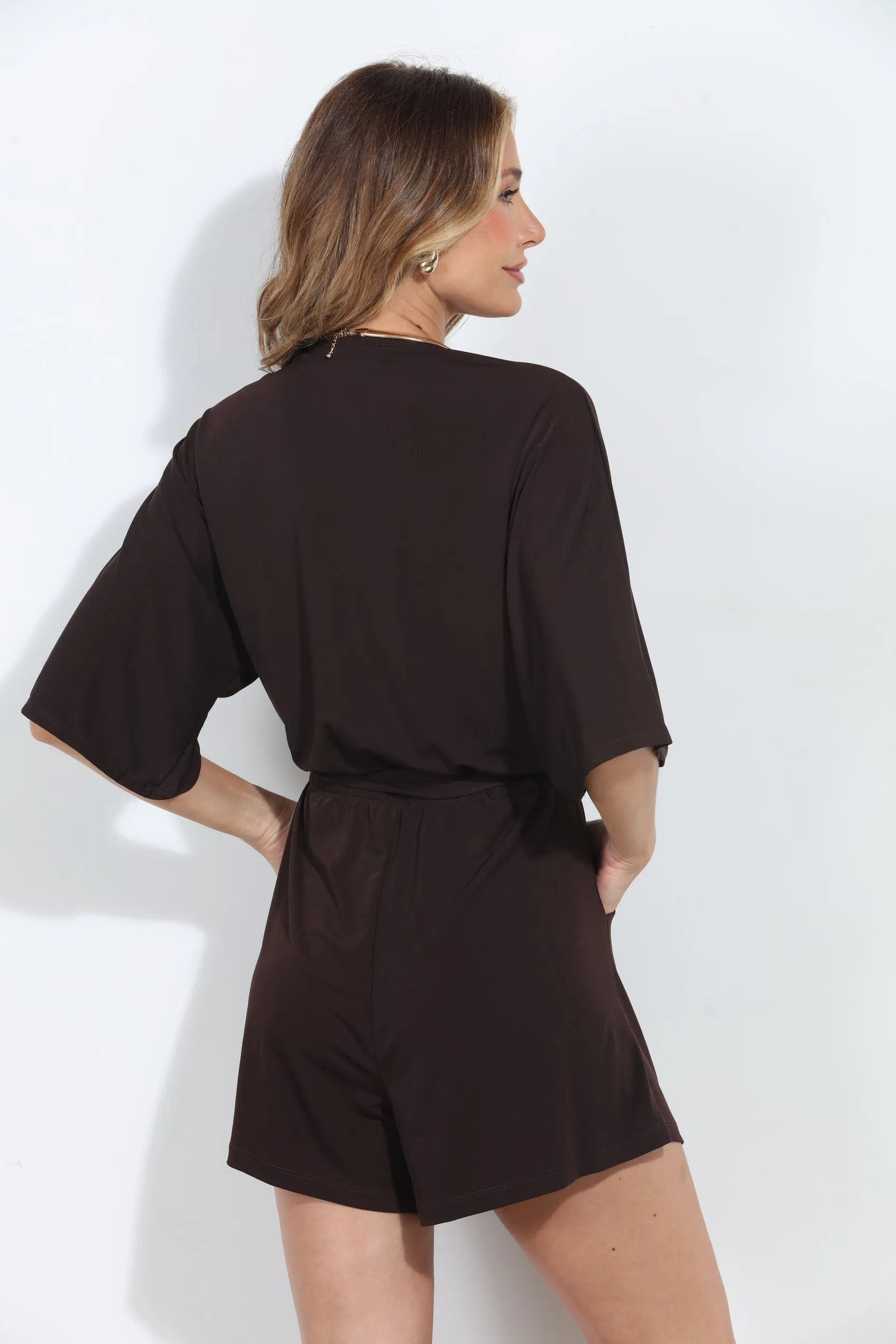 Chocolate Kimono Sleeve Stretch Romper - BEST SELLER sold by Veronica M product image thumbnail 3