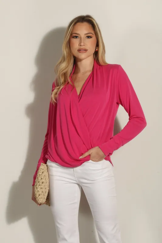 Magenta Cupro Draped Surplice Top-FINAL SALE sold by Veronica M