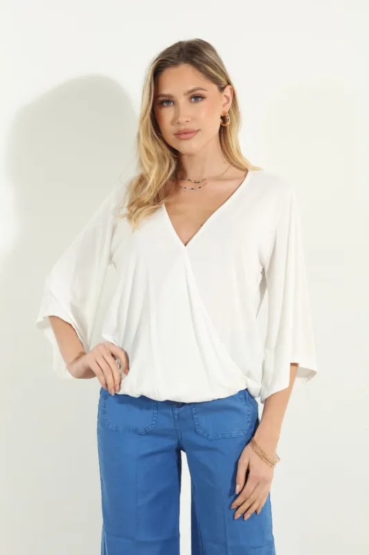 Ivory Cupro Surplice Top-FINAL SALE sold by Veronica M