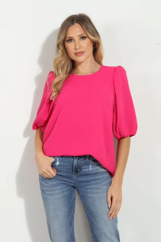 Fuchsia Airflow Puff Sleeve Top-FINAL SALE sold by Veronica M