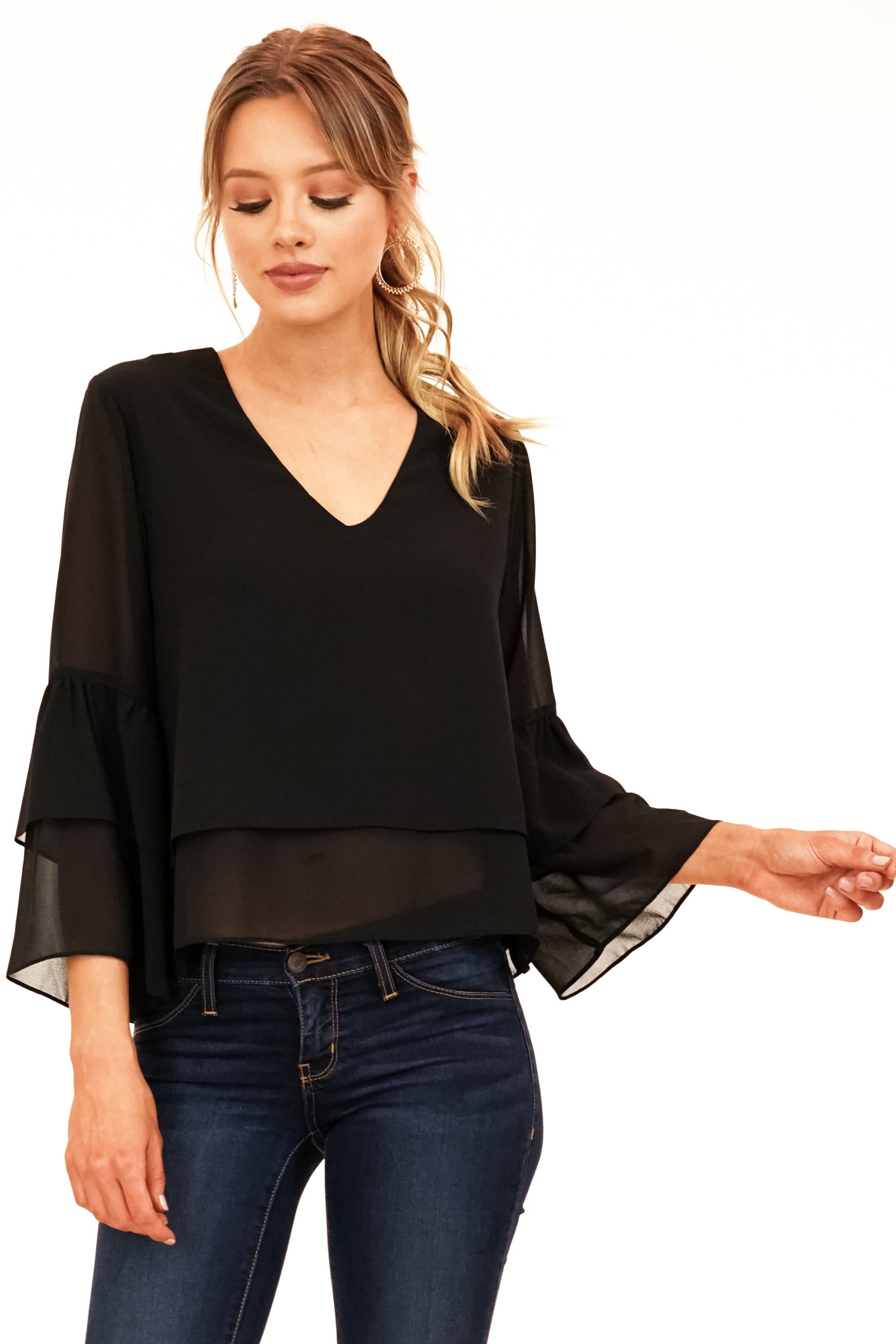 Black Bell Sleeve Top - Final Sale sold by Veronica M
